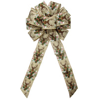Christmas Deer Bows - Wired Snowberry Deer Antlers Christmas Bow (2.5"ribbon~10"Wx20"L)