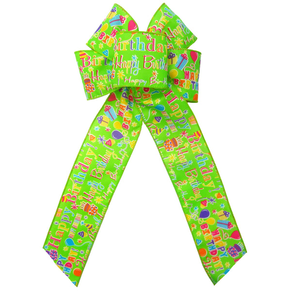 Happy Birthday Bows - Wired Lime Happy Birthday Party Bows 8 Inch