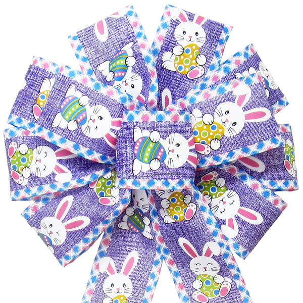 Wired Easter Bunnies & Eggs Natural Bow (2.5