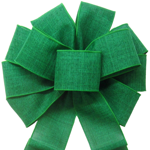 St Patricks Day Bows - Linen Bows - Wired Emerald Green Linen Bow