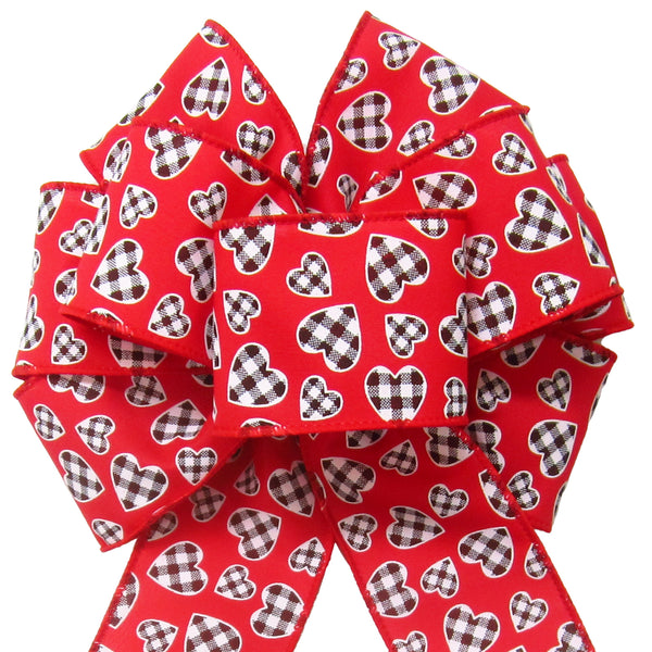 Wired Buffalo Plaid Hearts Red Valentine Ribbon (#40-2.5