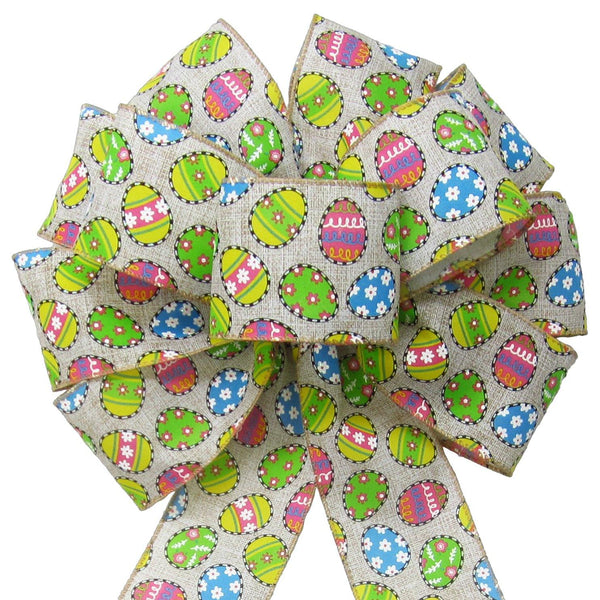 Spring Bows - Easter Bows - Wired Easter Bunnies & Eggs Lavender Bow 10