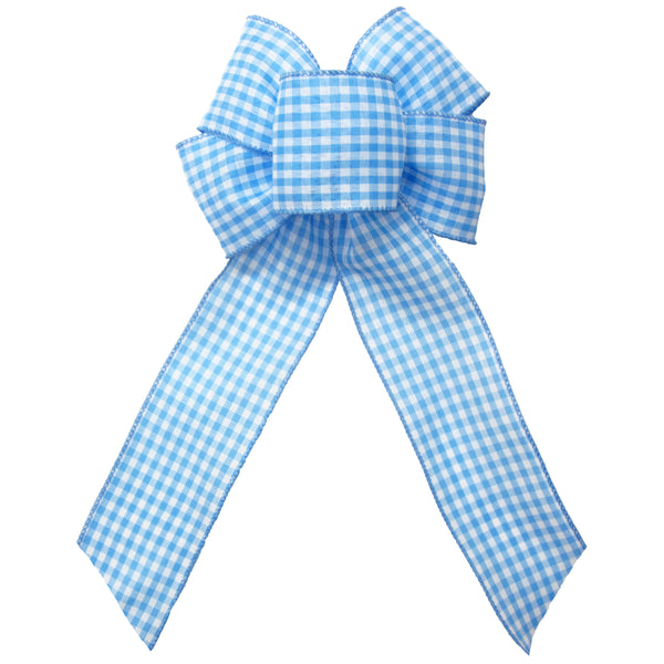 Spring Bows - Easter Bows - Spring Wreath Bows - Wired Gingham Navy Blue &  White Bows 8 Inch