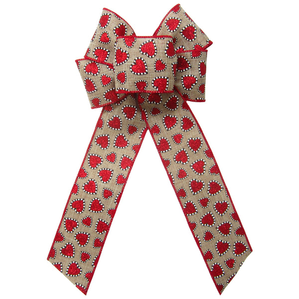 Wired Glitter Hearts Natural Valentine Ribbon - #40 - 2.5W x 10Yards