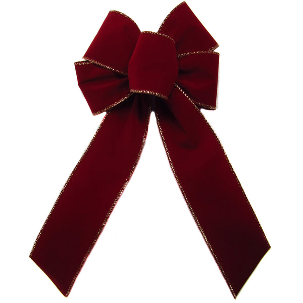 Small Christmas Bows - Wired Indoor Outdoor Burgundy Velvet Bows 5 Inch