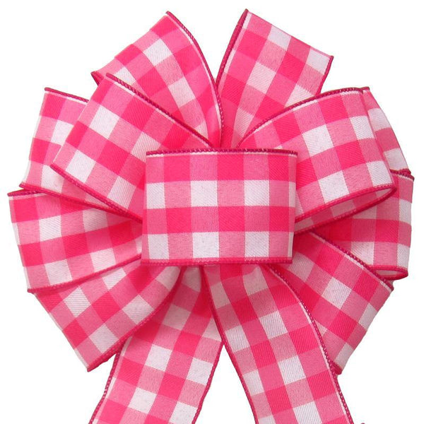 MEEDEE Pink Gingham Ribbon Christmas Ribbon Wired Plaid Check Wired Ribbon  2.5 Inch X 10 Yards Pink Plaid Burlap Ribbon for Crafts Decoration Bows