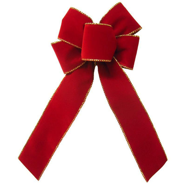 Hand tied Bows - Wired Indoor Outdoor Bright Red Velvet Bow 8 Inch