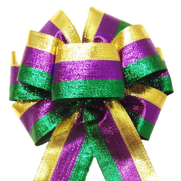 Metallic Stripe Mardi Gras Bow - available in 2 sizes - Package Perfect Bows