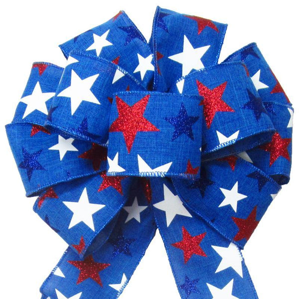 Christmas Bows - Patriotic Bows - Wired Radiant Metallic Royal Blue Bow 8