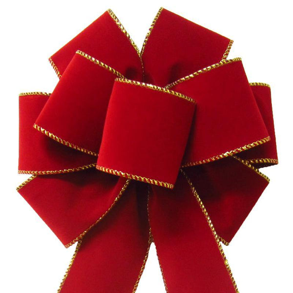 Hand tied Bows - Wired Indoor Outdoor Berry Red Velvet Bow 10 Inch