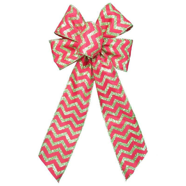 Christmas Bows - Wired Red & Green Chevron Bow 8 Inch
