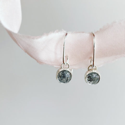 Silver and Quartz earrings with black threads Cicee Creative