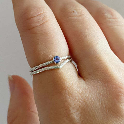 Silver and tanzanite simplicity ring with a wishbone set Cicee Creative