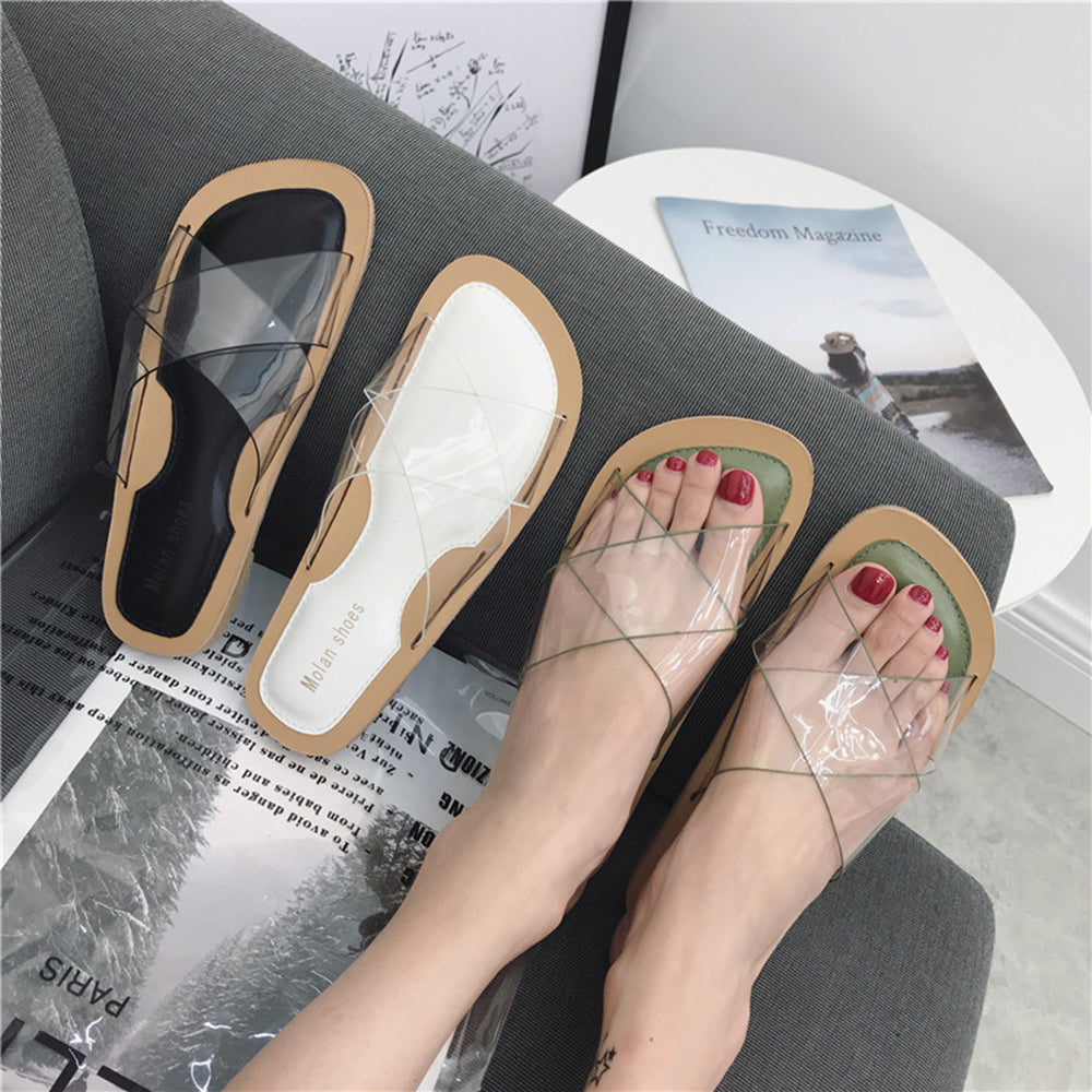transparent flat slippers