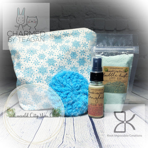 emerald city wax co charmed by teagan knot impossible creations collaboration project black friday cyber monday limited build your own bath bundle bubble dust tangled scrubbie bag