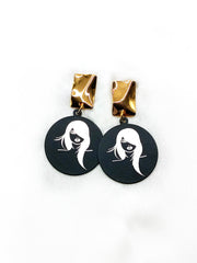 Modern Girl Gold Plated Black Metal Round Earrings