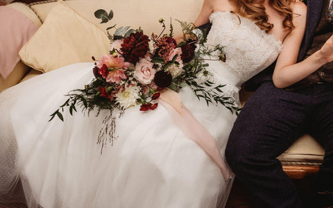 Classic autumn bridal bouquet ideas - blush and wine wedding flowers