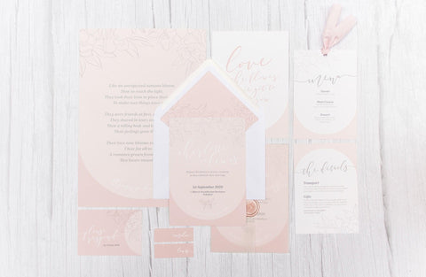 Blush Pink Wedding Invitations and Stationery Suite from blog post "Blush Pink Wedding Inspiration"
