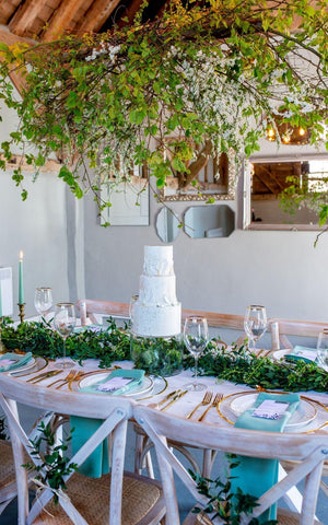 Turquoise Wedding Ideas - Hanging Foliage Chandelier - Emily's Lollies Wedding Blog