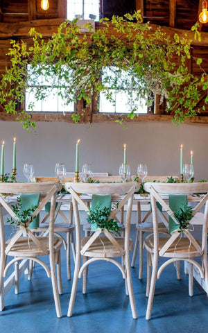 Turquoise Wedding Ideas - Hanging Foliage Chandelier - Emily's Lollies Wedding Blog