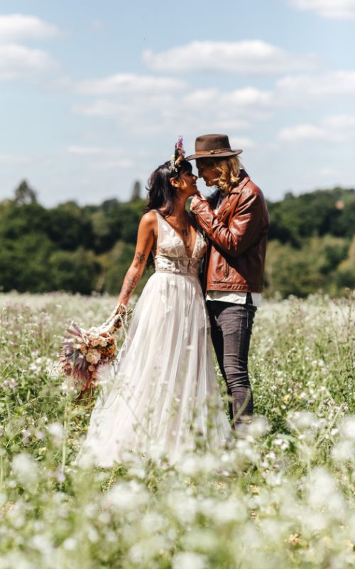 Bride and Groom in Summer Field - Tipi Wedding Inspiration