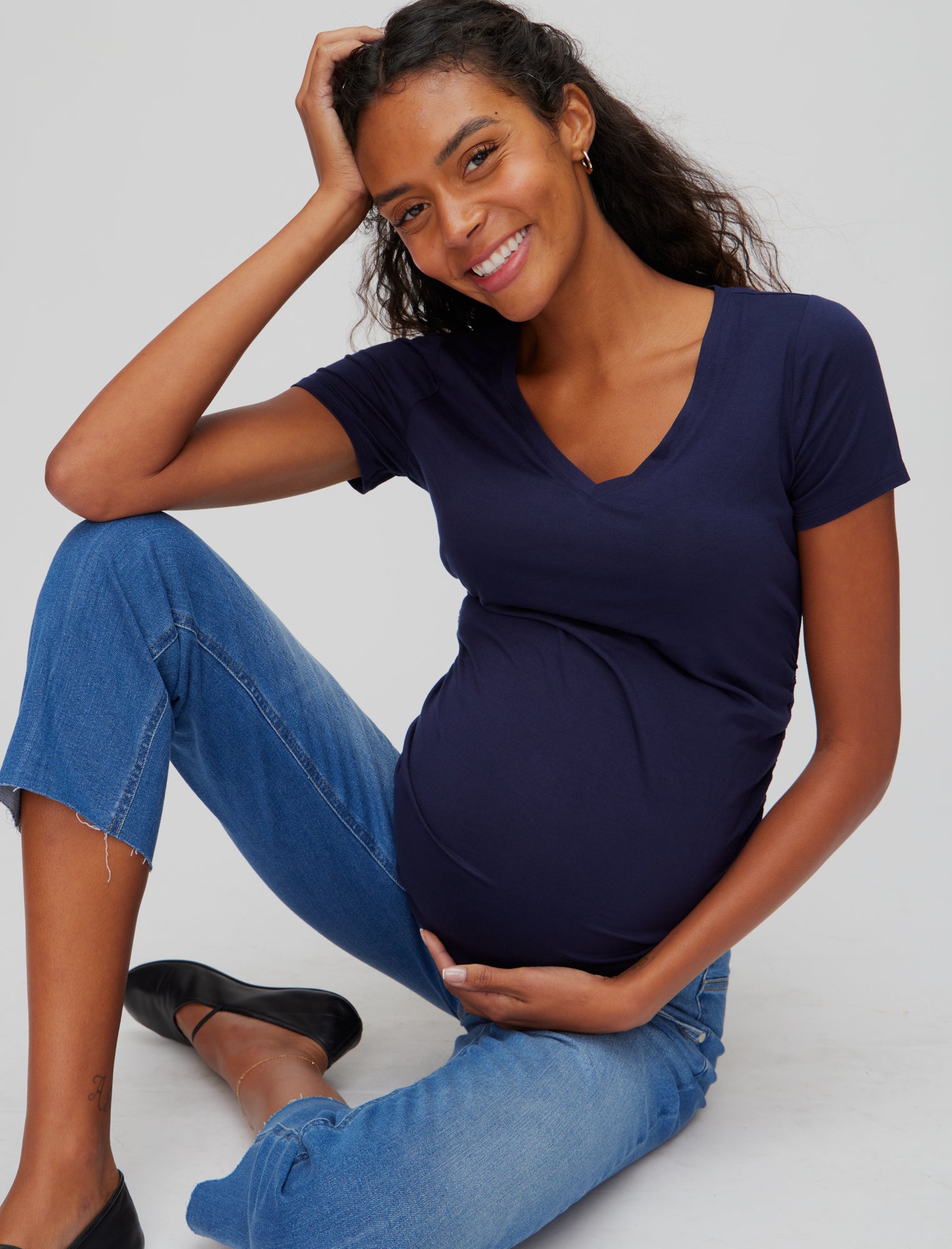Jessica Simpson Maternity High Low Nursing Shirt Womens L Blue
