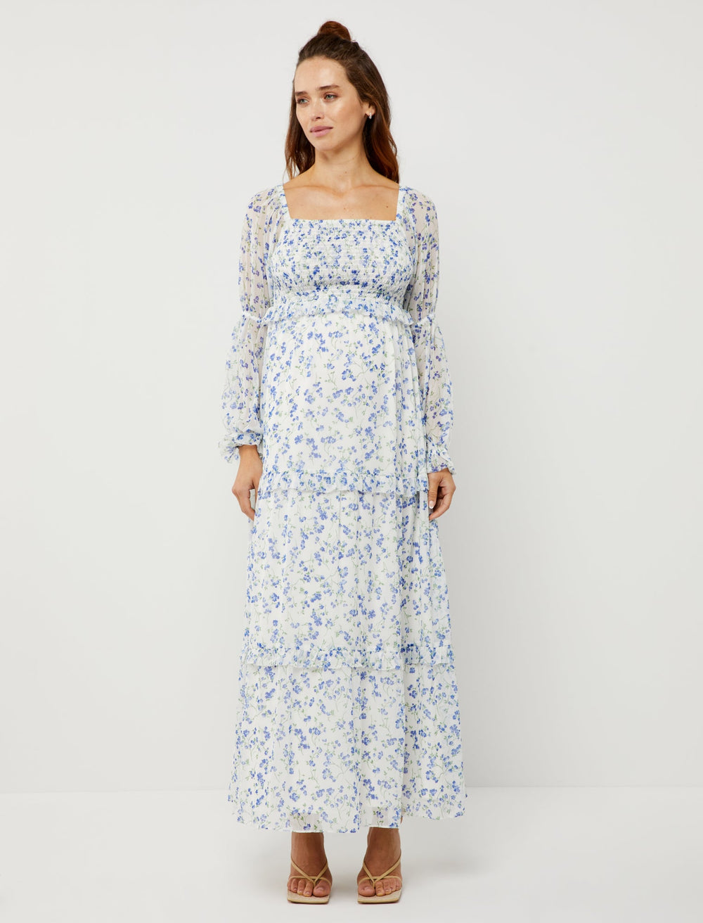 Linen Tiered Maxi Maternity Dress