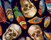Skulls and feathers cotton