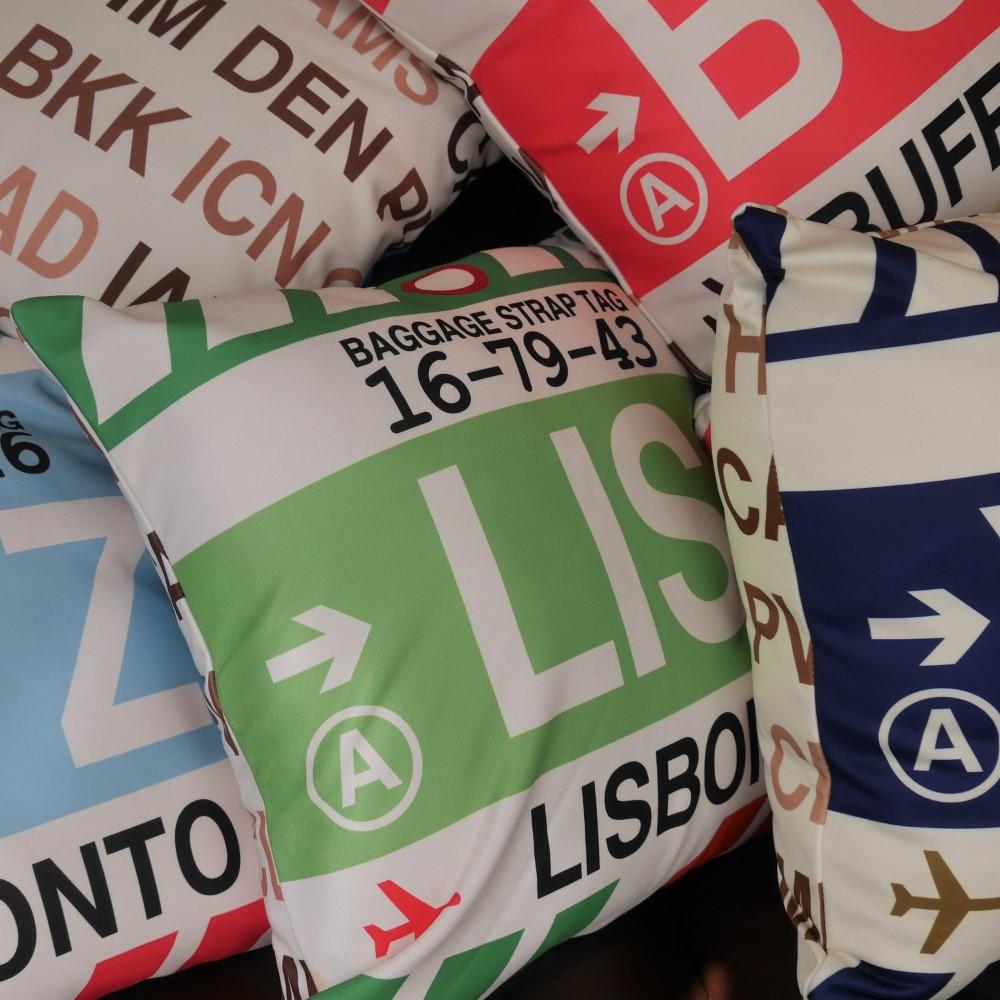 YHM Designs - ZAG Zagreb Throw Pillow - Airport Code and Vintage Baggage Tag Design - Image 4