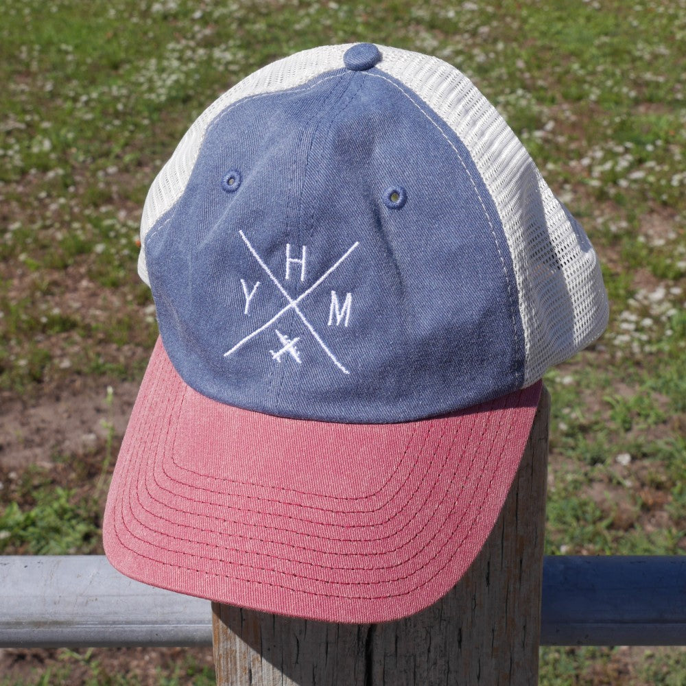 YHM Designs - YEG Edmonton Classic Dad Hat - Crossed-X Design with Airport Code and Vintage Propliner - White Embroidery - Image 21