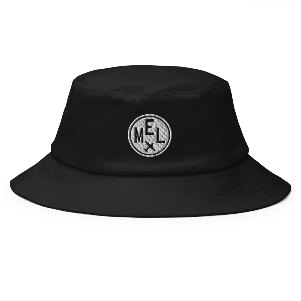 YHM Designs - MEL Melbourne Old School Cool Bucket Hat with Airport Code - Travel Gifts for Him and Her - Roundel Design with Vintage Airplane - Image 1