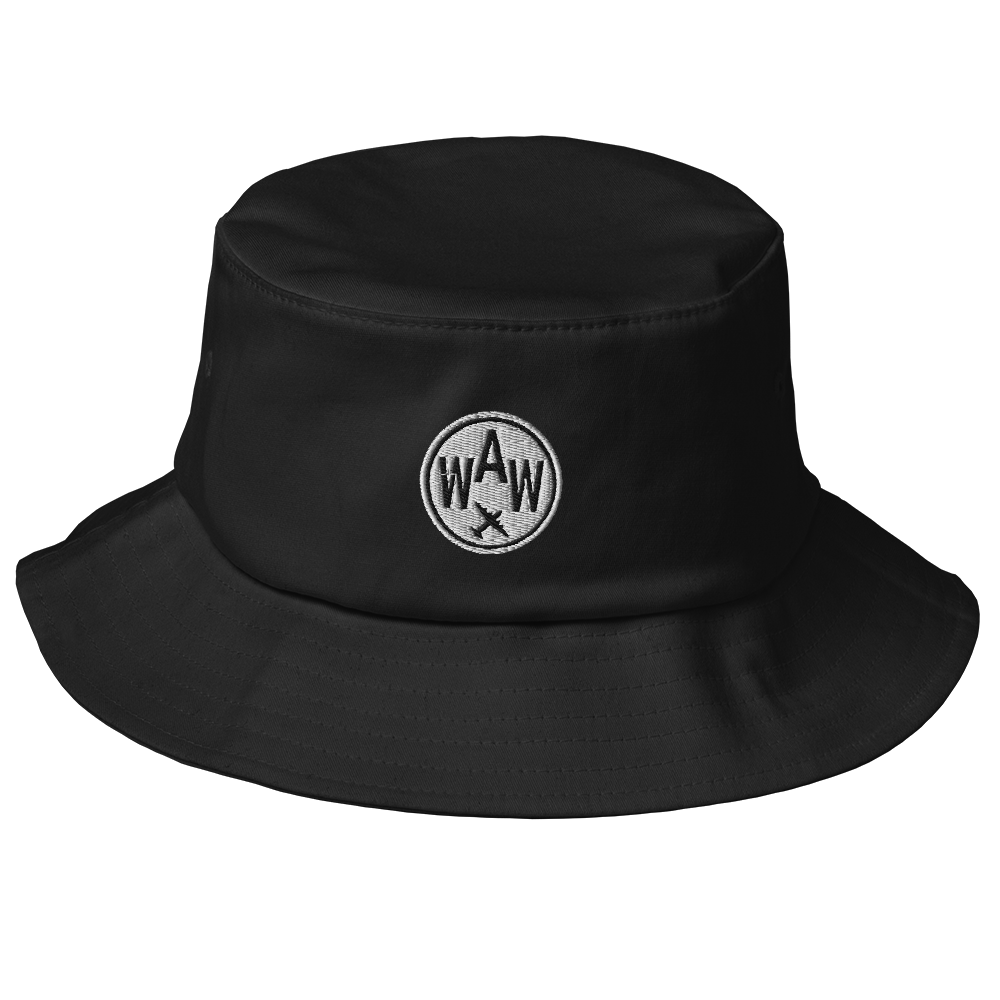 YHM Designs - WAW Warsaw Old School Cool Bucket Hat with Airport Code - Travel Gifts for Him and Her - Roundel Design with Vintage Airplane - Image 2