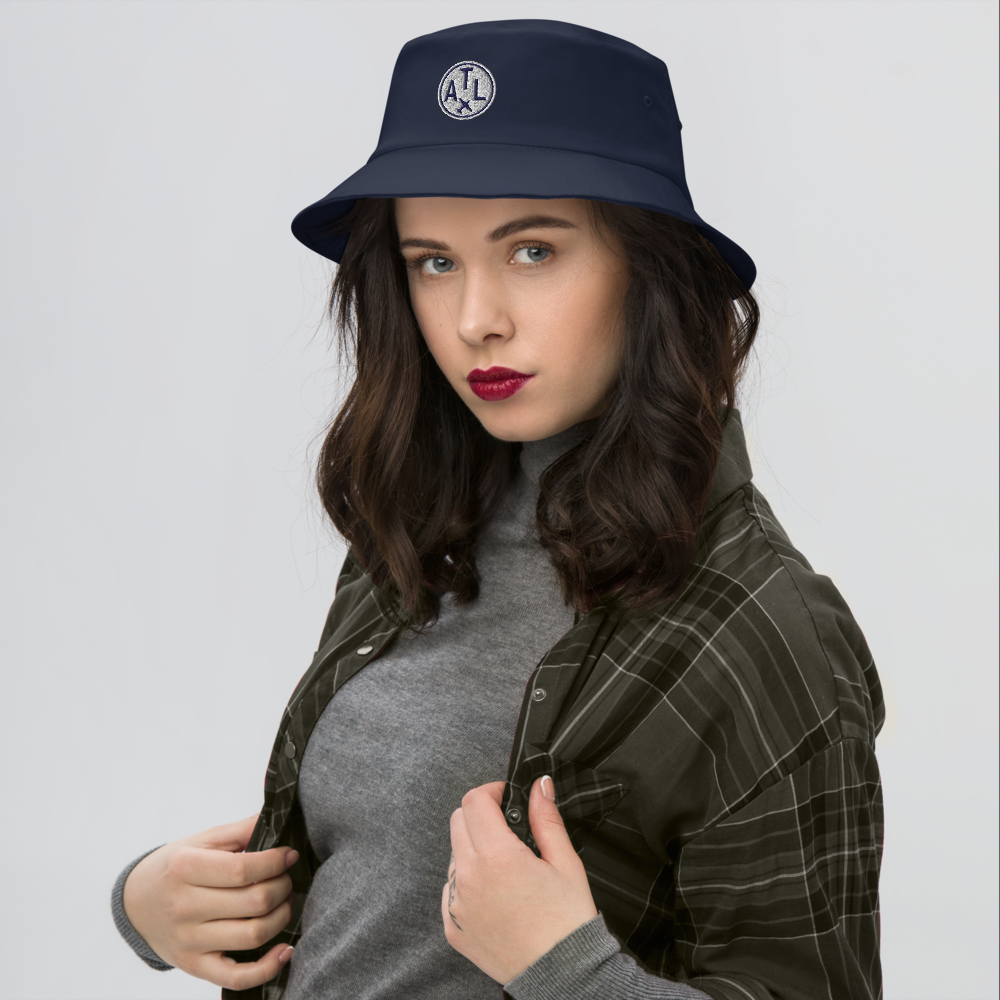YHM Designs - ATL Atlanta Old School Cool Bucket Hat with Airport Code - Travel Gifts for Him and Her - Roundel Design with Vintage Airplane - Image 4