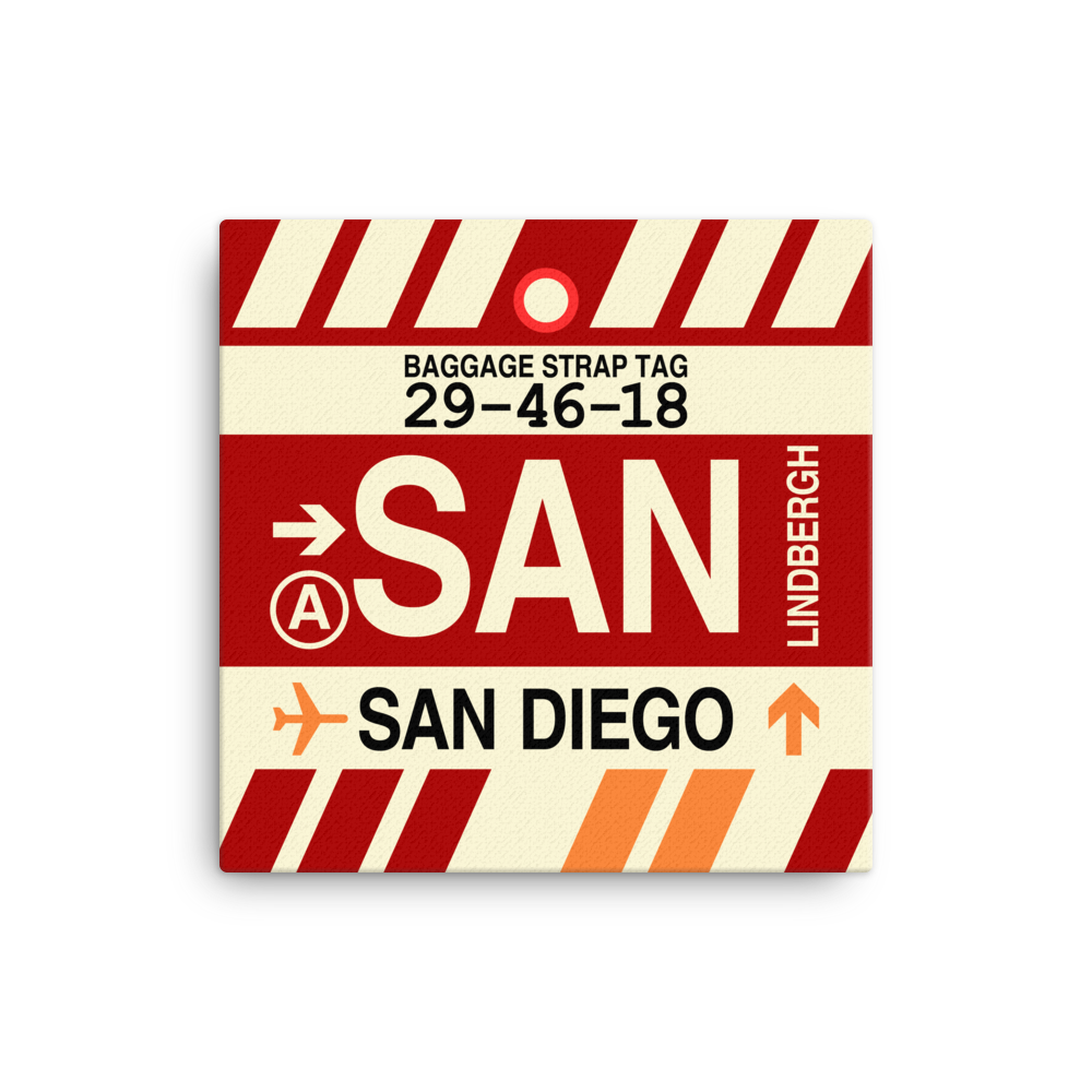 YHM Designs - SAN San Diego Canvas Art - Canvas Print with Vintage Baggage Tag Design and Airport Code - Image 01