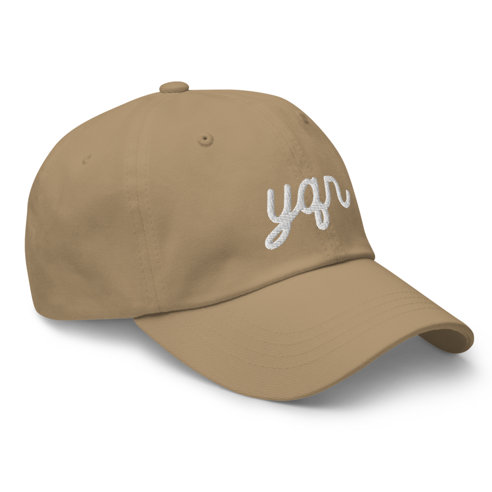 YHM Designs - YQR Regina Airport Code Baseball Cap - Vintage Script Design - White Embroidery - Image 03