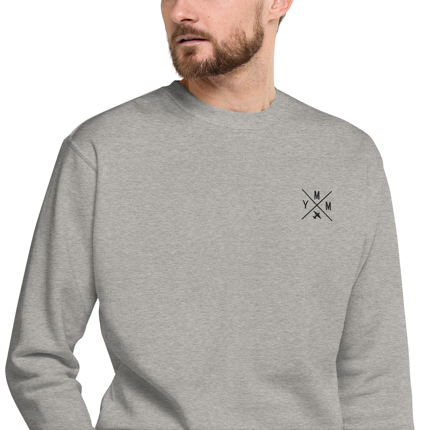 YHM Designs - YMM Fort McMurray Premium Sweatshirt - Crossed-X Design with Airport Code and Vintage Propliner - Black Embroidery - Image 09