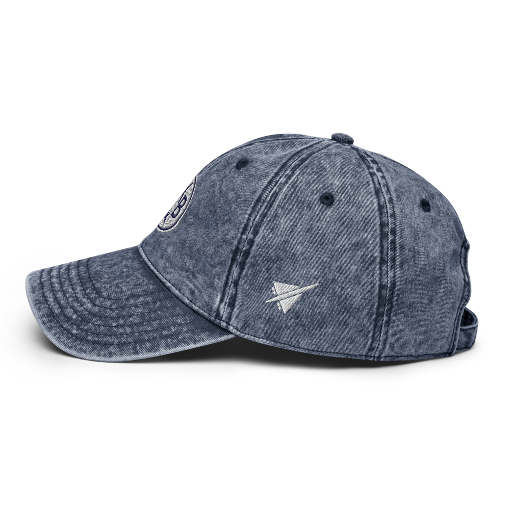 YHM Designs - DXB Dubai Vintage Washed Cotton Twill Cap with Airport Code and Roundel Design - Navy Blue 03