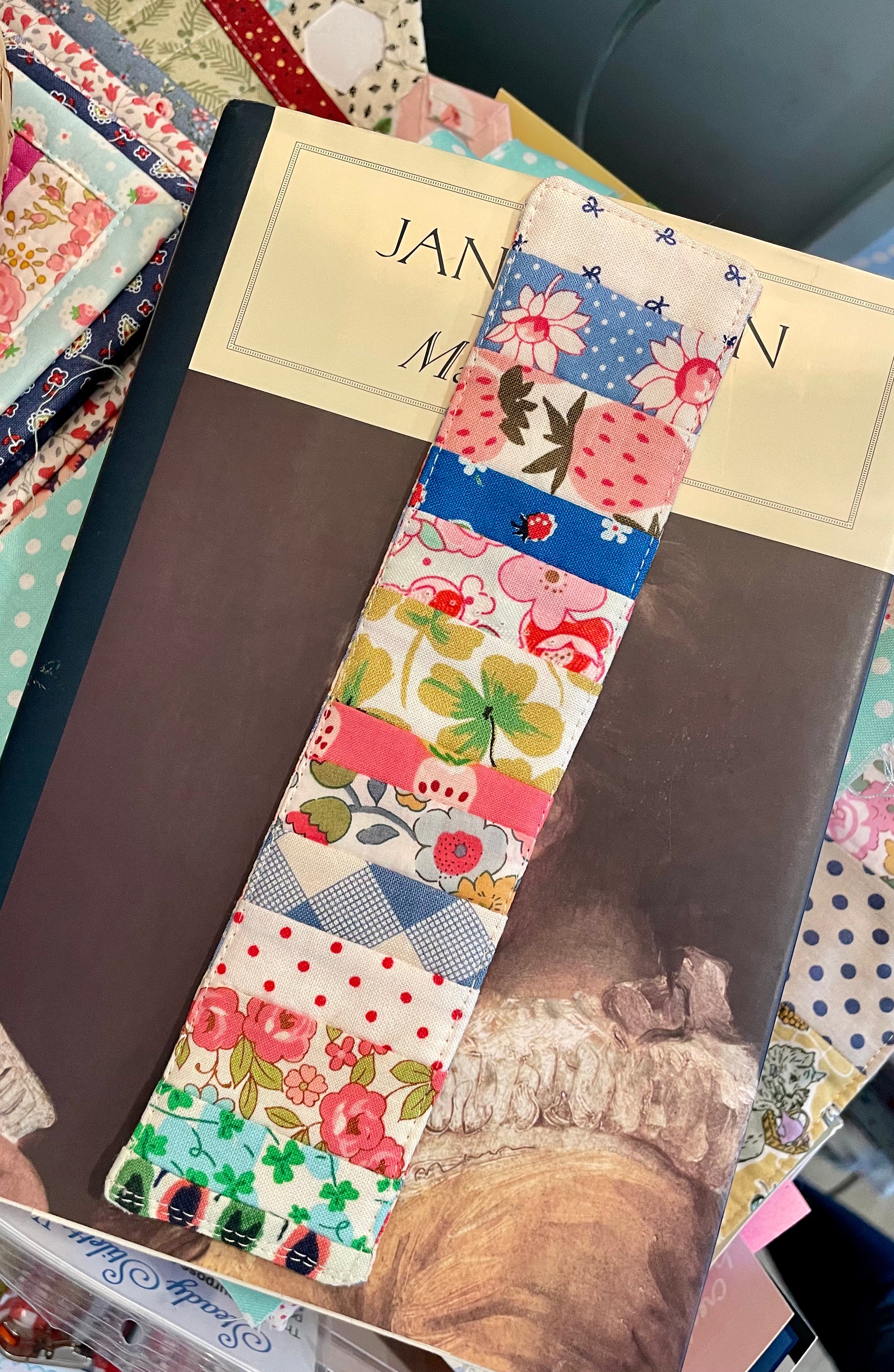 Strawberries and Clover Patchwork Bookmark