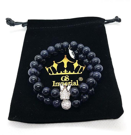 GS Imperial® Dames Armbanden Set Met Kroon | Natuursteen Armbanden Set Vrouwen Met Zandsteen Kralen