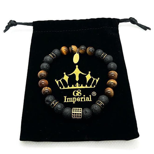 GS Imperial® | Kralen Armband Heren| Dobbelsteen Armband Mannen | Armband Heren| Heren Armband Zwart |Agaat & Lavasteen Armband Heren