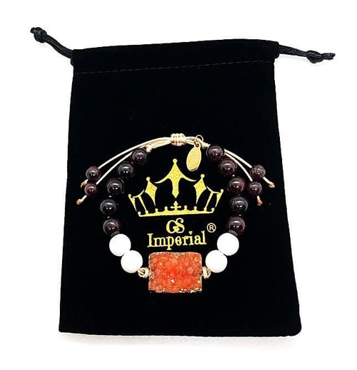 GS Imperial® Dames Armband | Natuursteen Armband Vrouwen Met Granaat & Agaat Kralen