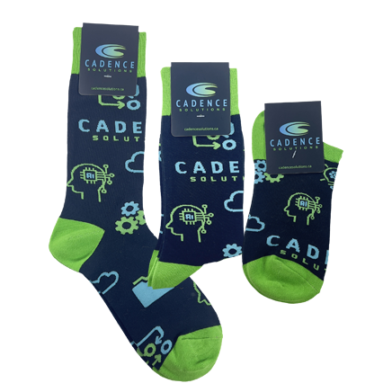 Custom branded socks for Cadence Solutions