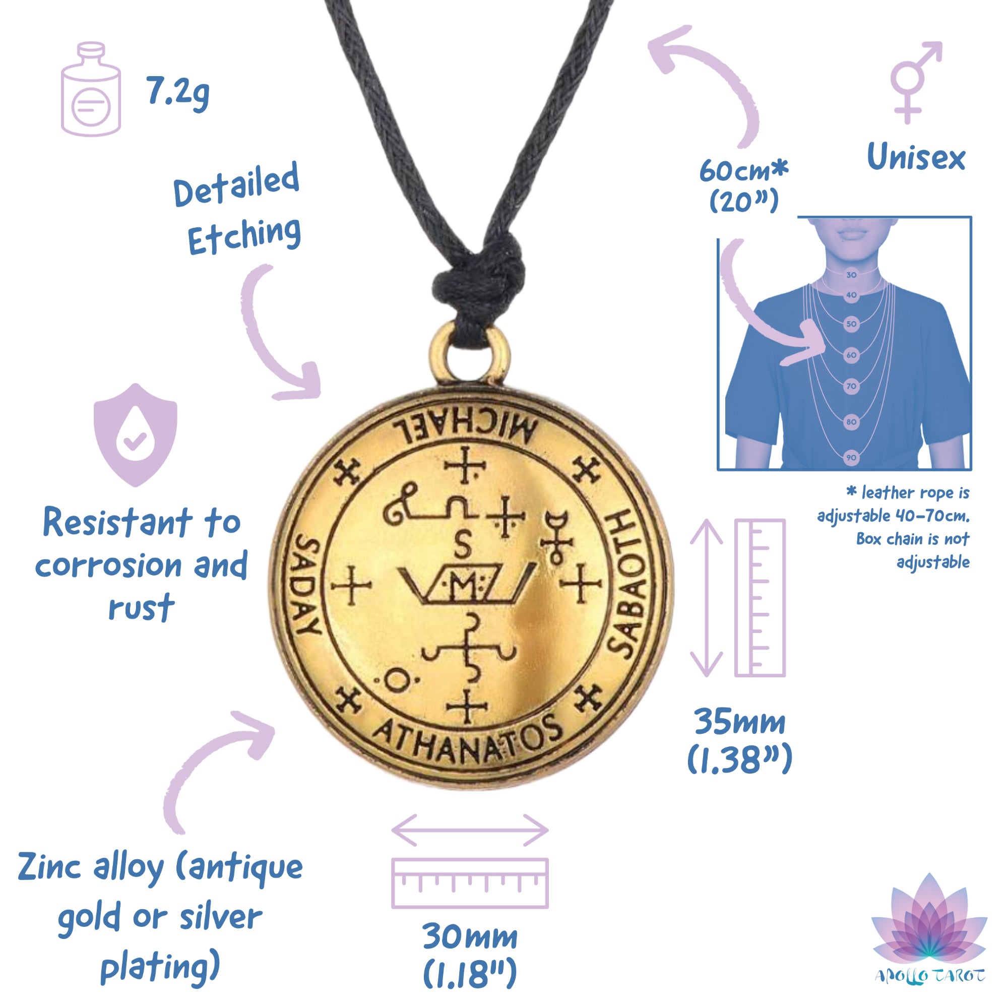 Archangel Sigil Necklace Feats & Measures | Apollo Tarot Shop