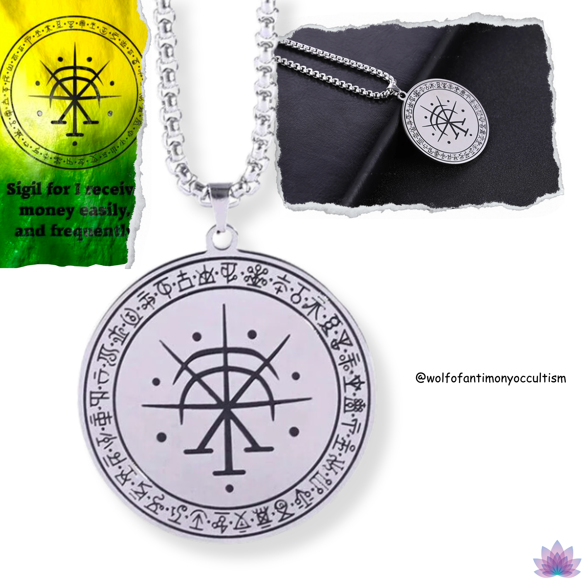 Wolf Of Antimony's Money Success Sigil Necklace • Wealth Luck Attraction Viadescioism Pendant • Chaos Magick Amulet Neo-Pagan Witch Talisman