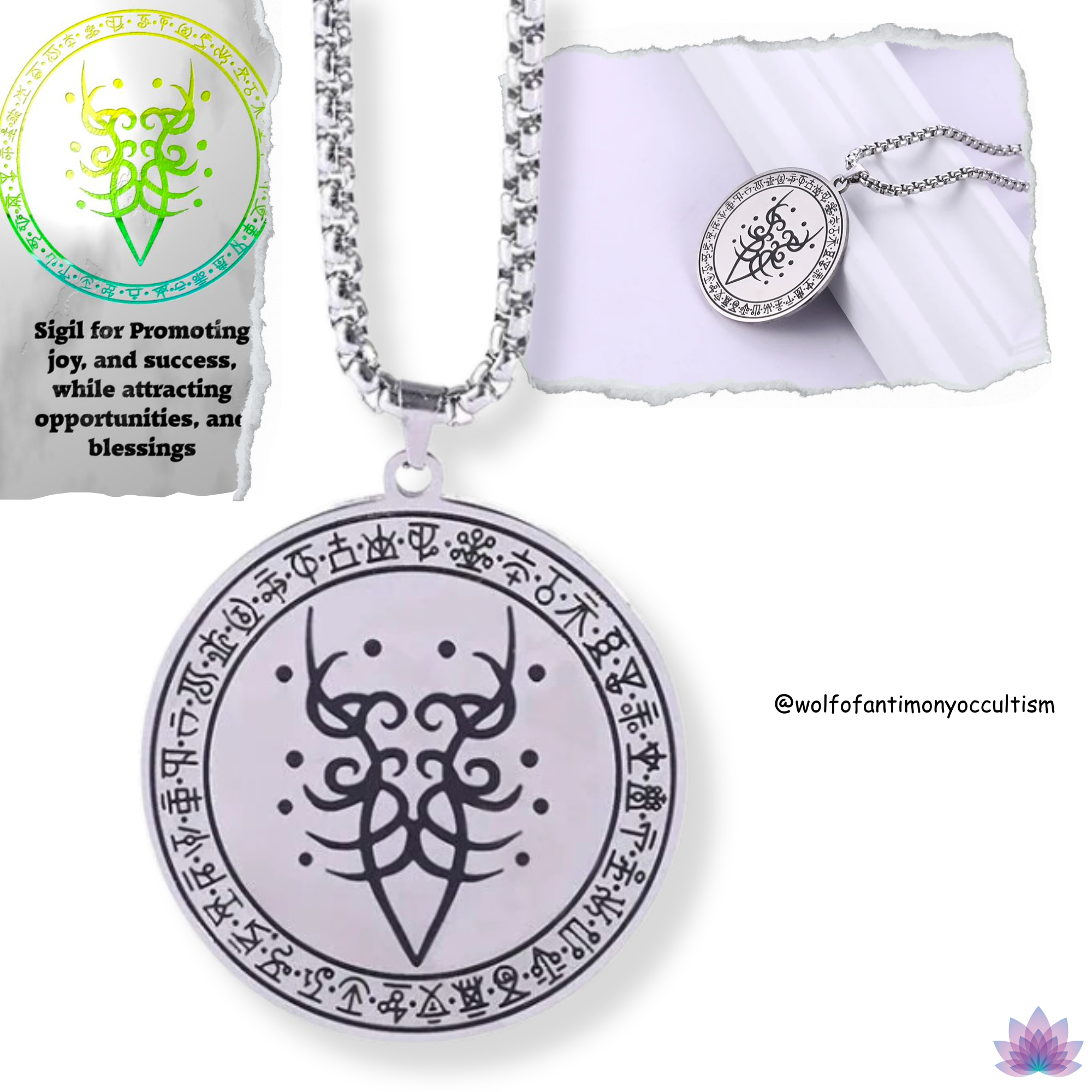 Wolf Of Antimony's Money Success Sigil Necklace • Wealth Luck Attraction Viadescioism Pendant • Chaos Magick Amulet Neo-Pagan Witch Talisman