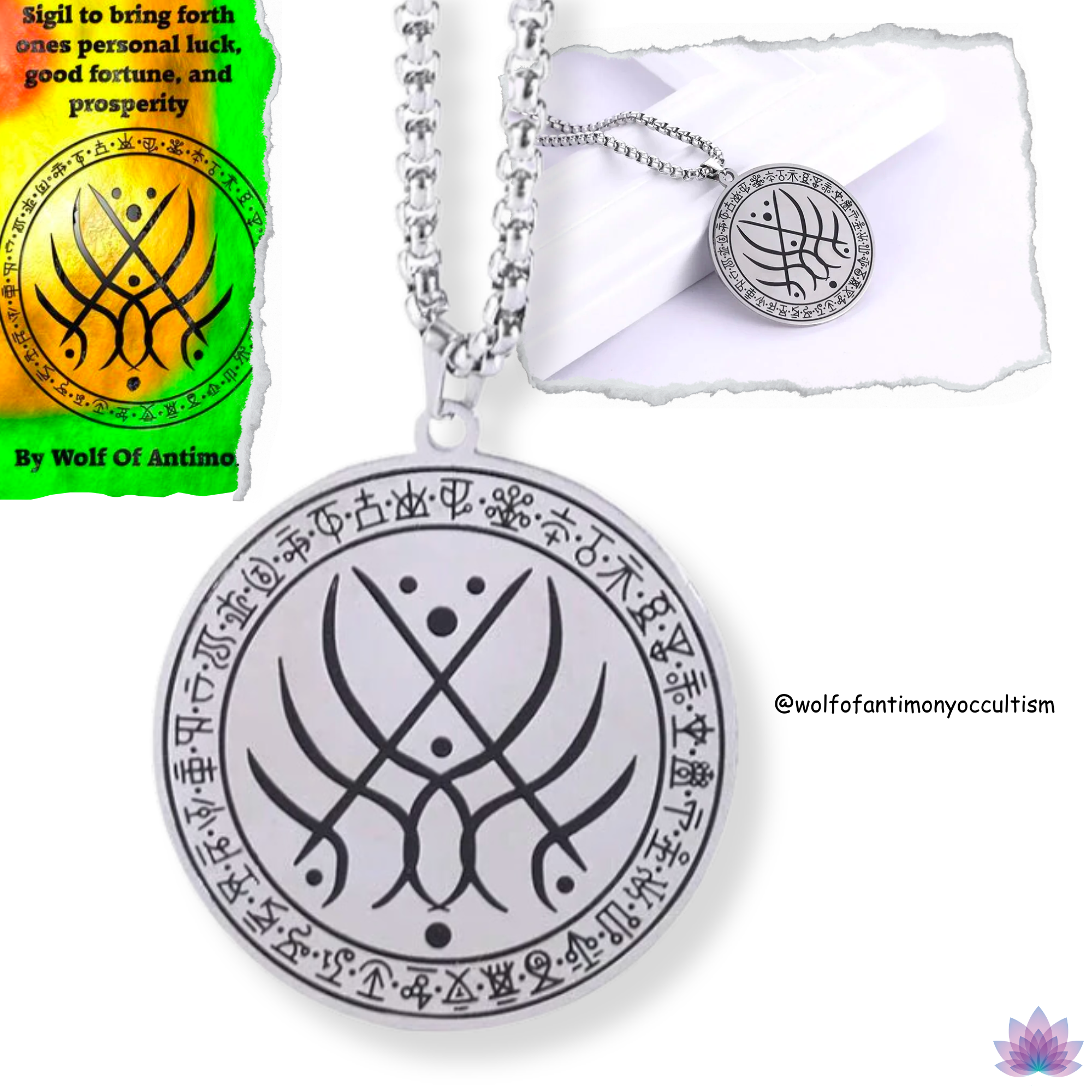 Wolf Of Antimony's Money Success Sigil Necklace • Wealth Luck Attraction Viadescioism Pendant • Chaos Magick Amulet Neo-Pagan Witch Talisman