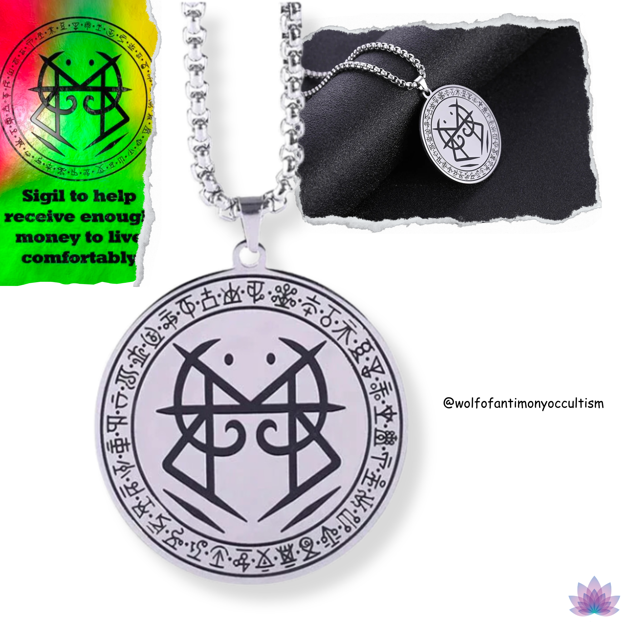 Wolf Of Antimony's Money Success Sigil Necklace • Wealth Luck Attraction Viadescioism Pendant • Chaos Magick Amulet Neo-Pagan Witch Talisman