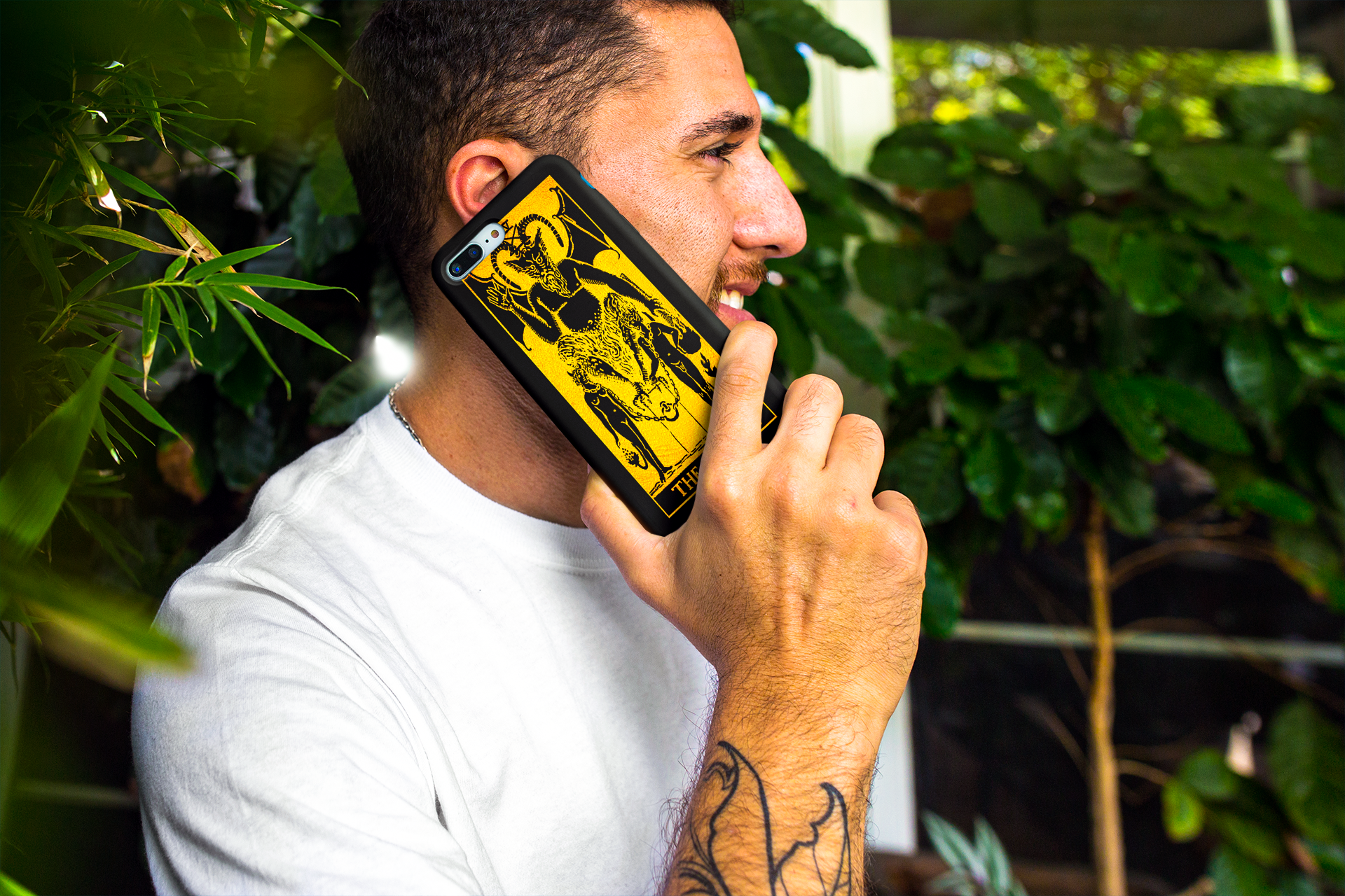 A man holding The Devil Tarot Card Phone Case | Apollo Tarot Shop