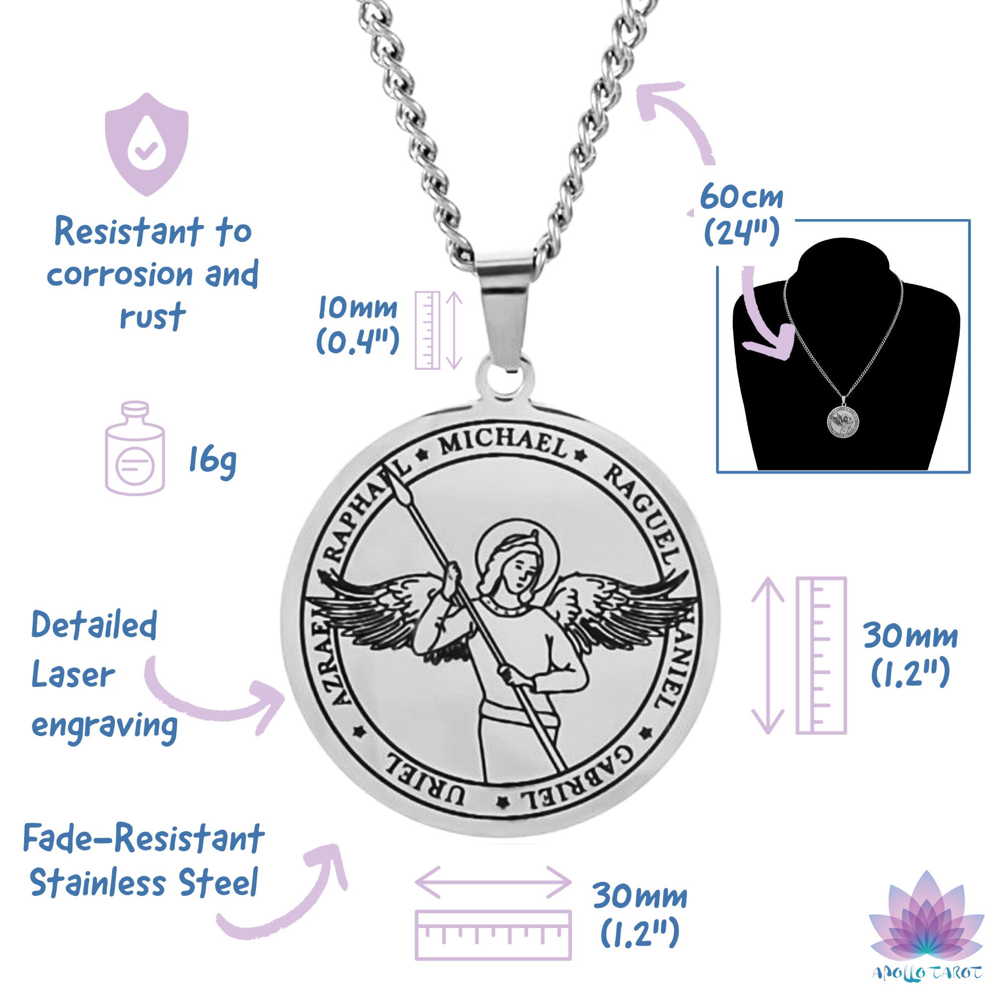 Seven Archangels Necklace Measures And Features | Apollo Tarot Jewelry Shop
