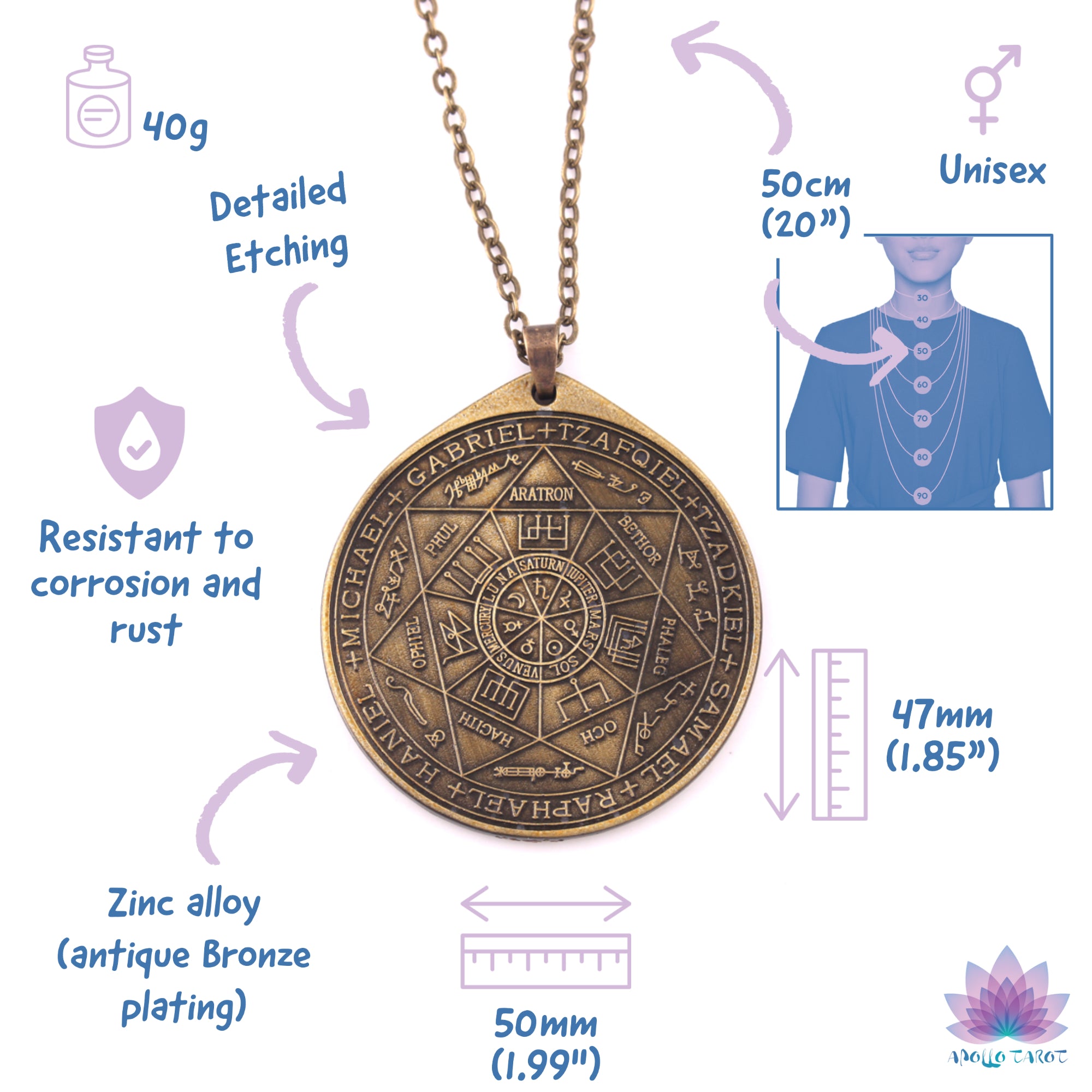 Seven Archangel Sigil Necklace Measures And Features | Apollo Tarot Shop